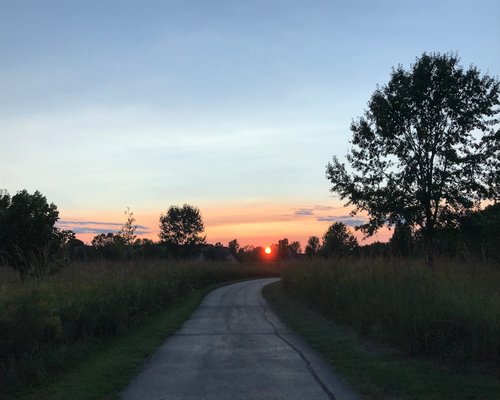 Beautiful sunset view over a tranquil walking path